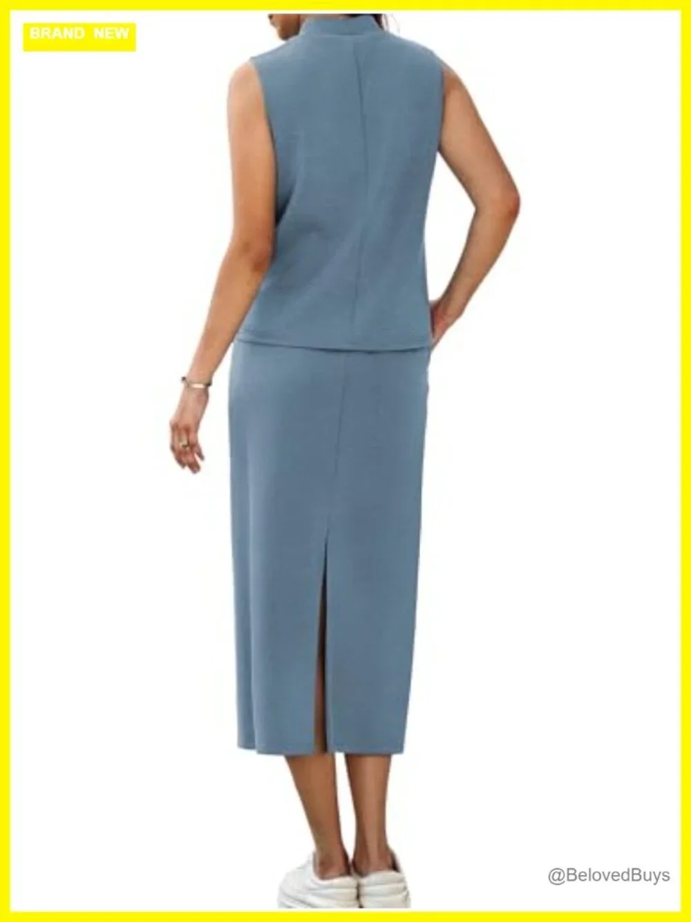 Women's 2 Piece Skirt Set Sleeveless Mock Neck Midi Skirt Lounge Travel Outfit